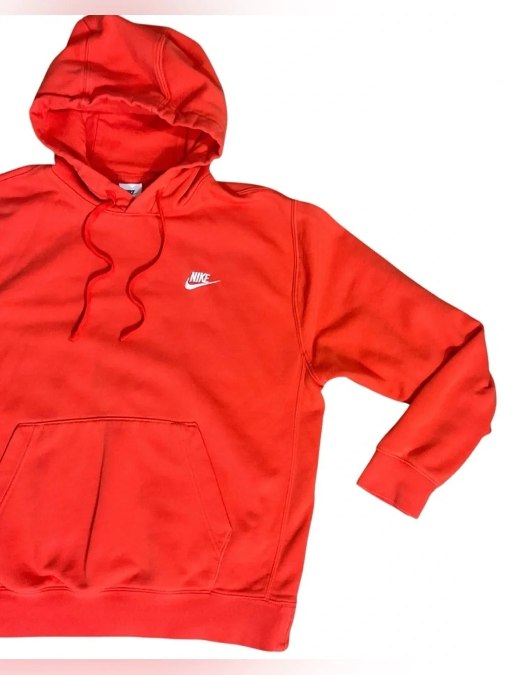 Nike Club Fleece Pullover Hoodie Team Orange White Swoosh Men M